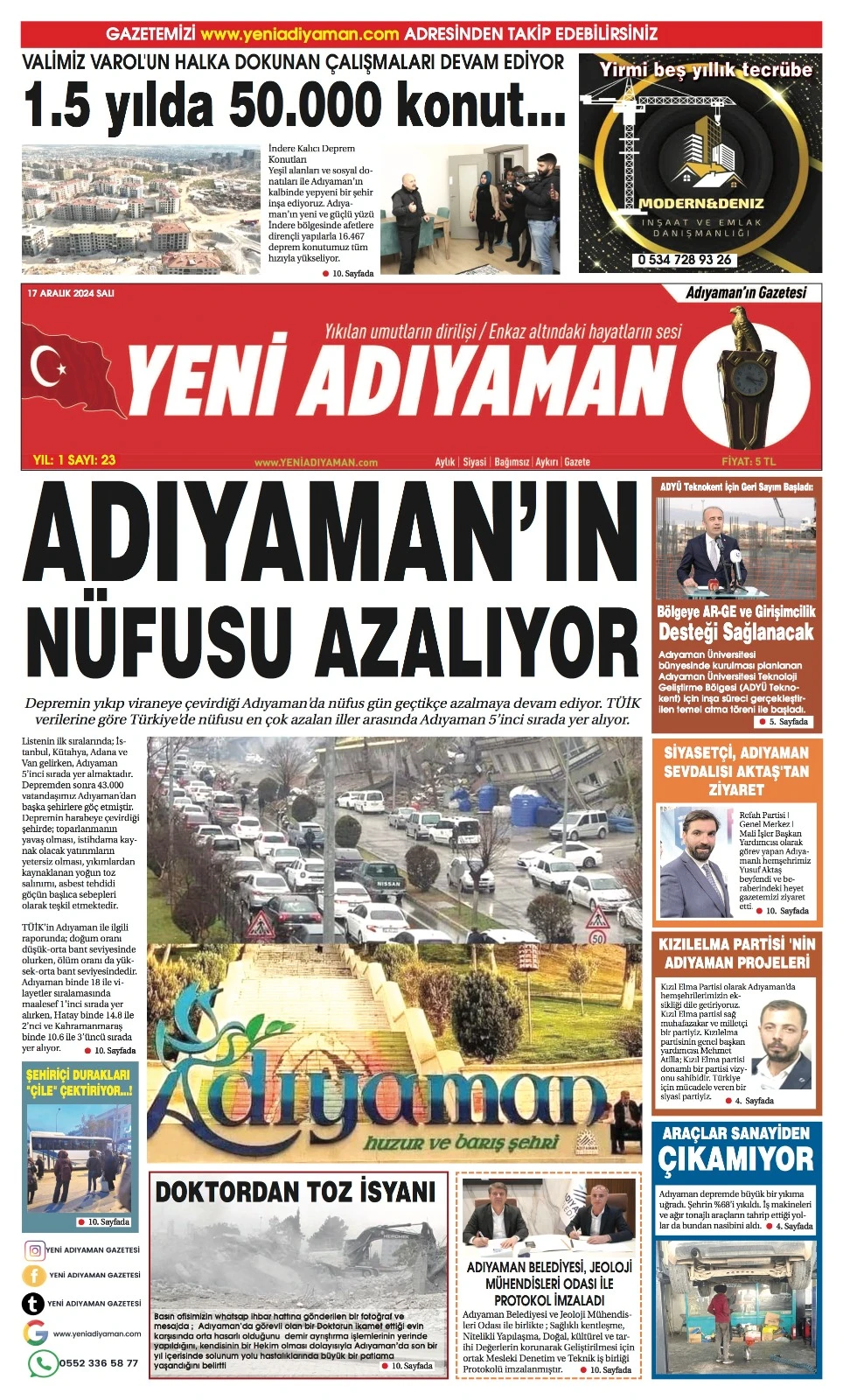 17 Aralık Salı - Yeni Adıyaman Gazetesi