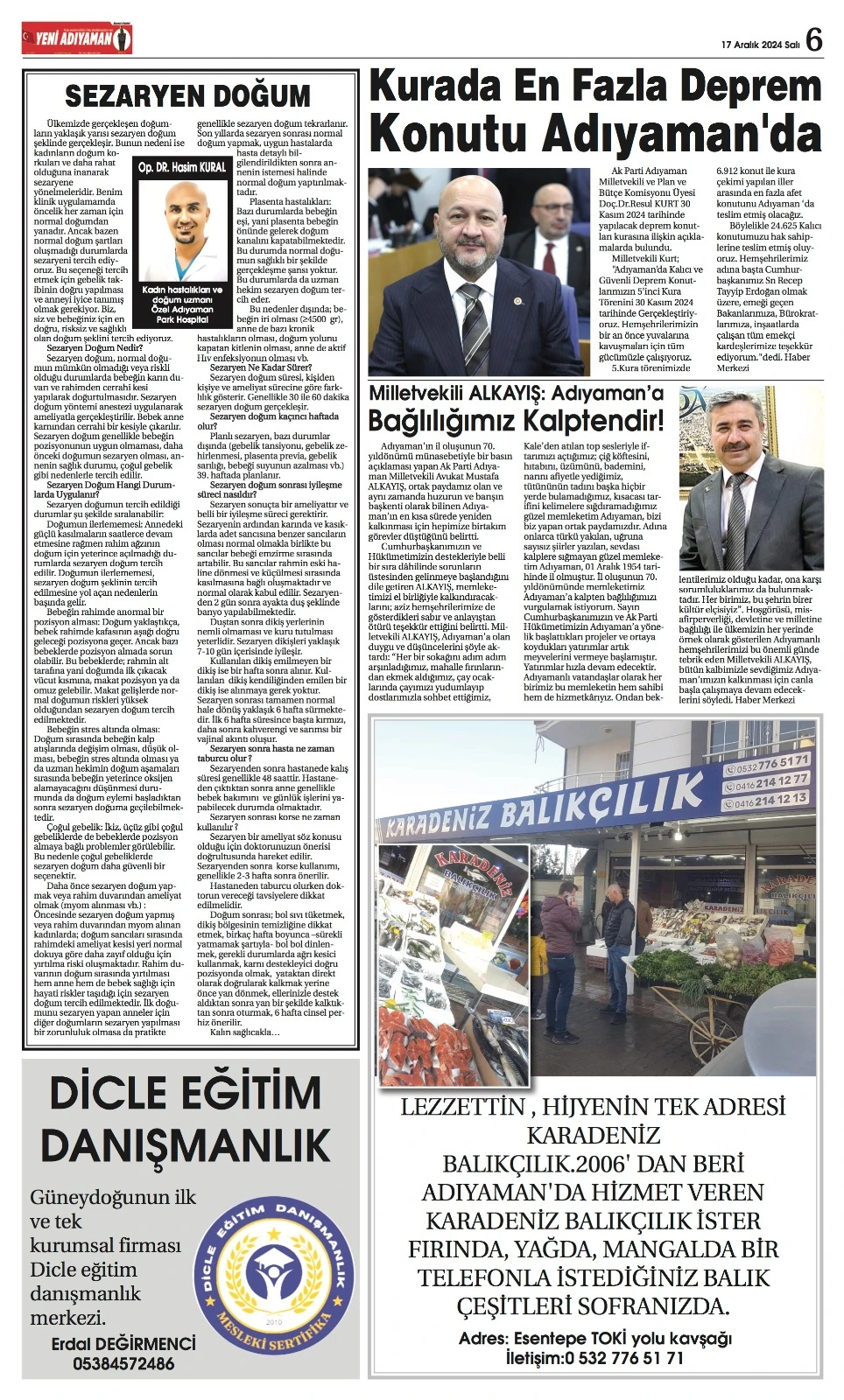 17 Aralık Salı - Yeni Adıyaman Gazetesi