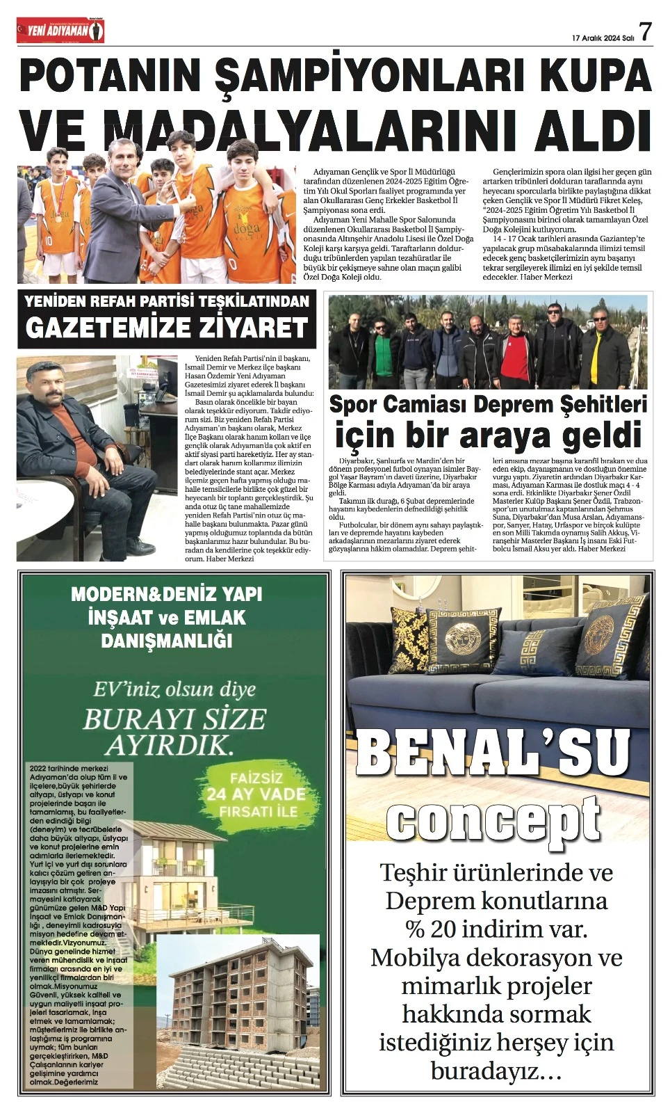 17 Aralık Salı - Yeni Adıyaman Gazetesi