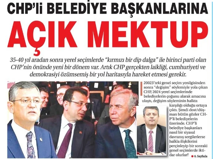 CHP’li BELEDİYE  BAŞKANLARINA AÇIK MEKTUP* 